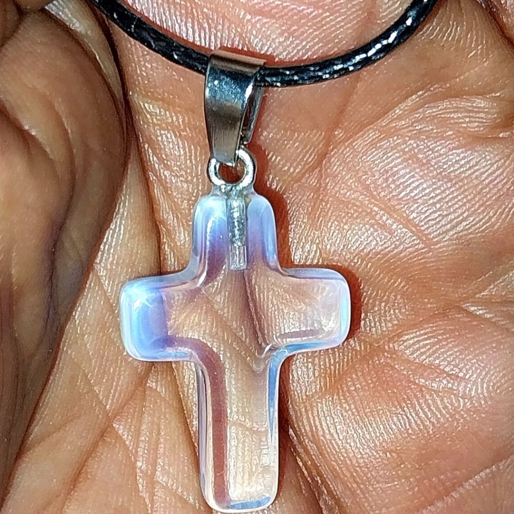 Elegant Opalescent Cross Pendant Necklace